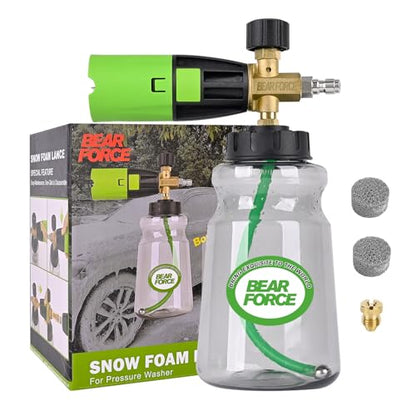 BEAR FORCE Innovative Pressure Washer Foam Cannon Pro+ (Thicker Suds, 3 Times of Life), 2026 Car Wash Snow Foam Blaster with One-Click Disassembly Technology + 1/4" Quick Plug, 34oz Bottle - color: Brass Foam Cannon