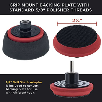 TCP Global Brand 3" Mini Buffing and Polishing Pad Kit with 4 Pads (2 Foam, 2 Wool), Backing Plate, and 1/4" Drill Adapter