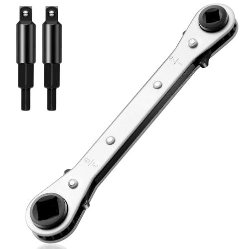 Hvac Service Flat Wrench Tools:3/16” to 3/8” 5/16'' x 1/4''Air Conditioner Valve Flat Ratchet Wrench with 2 Hexagon Bit Adapter Kit for Air Refrigeration Tools and Equipment Repair Tools Clearance - style: 1 Flat Wrench + 2 Hexagon Bit