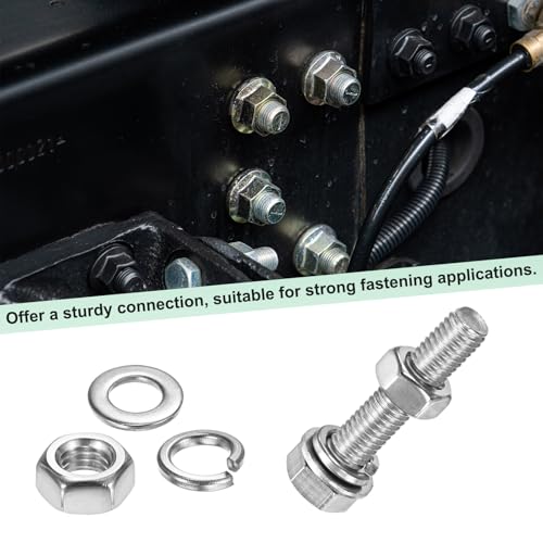 M METERXITY 10-Pack Hex Head Screw Bolt with Nuts Flat & Lock Washers M5x25mm Stainless Steel Bolts and Nuts Kit Fully Threaded Metric Bolt Assortment for Equipment/Machinery - size: M5x25mm
