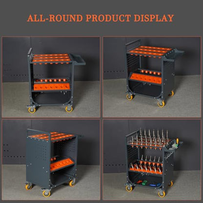 Grey Classic 40 Taper CNC Tool Holder Transfer Cart, 35 Capacity CAT/BT40 Service Carts with Wheels Heavy Duty, Multi-Function Workshop CNC Tool Trolley - size: CAT/BT40-35CAP