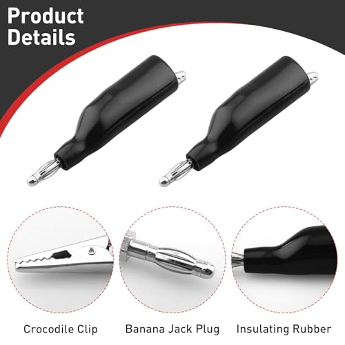 Compatible with Power Probe PPTK0023 4mm Banana Jack to Alligator Clip | Replacement Automotive Circuit Tester Multimeter Probe Connector Insulated Clamp 2Pcs