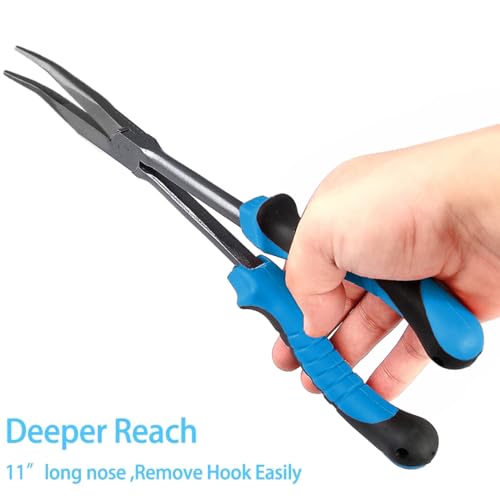 Long Nose Fishing Pliers Hook Remover Tools 11 Inches (Blue Black - Curved Needle Nose Pliers) - color: Blue Black - Curved Needle Nose Pliers