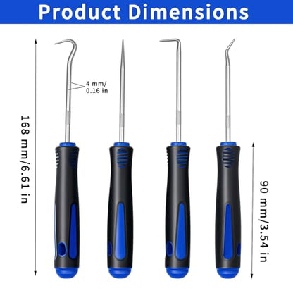4-Piece Precision Hook and Pick Set - Automotive O-Ring Remover & Oil Seal Puller Tool Kit, Mechanic Hand Tools for Gaskets, Springs & Wires, 6.5 Inch Heat-Treated Shafts with Ergonomic Grip(Blue) - color: Blue