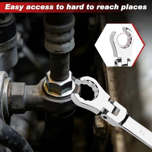 6 Piece Flex Head Flare Nut Wrench Set Metric 9-21mm, 40 Cr Double Open End Brake Line Wrench for Automotive Brake, Fuel, AC Lines and Plumbing Repairs, Flex Tools with EVA Storage Tray - style: 6 Piece