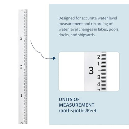 Depth Gauge, Water Level Gauge (Hundredths, Tenths, Teet), Heavy-Duty Ruler-Style Water Level Indicator, All-Weather Water Level Tool, Rust-Resistant, with Pre-Drilled Holes (0-4 Feet)