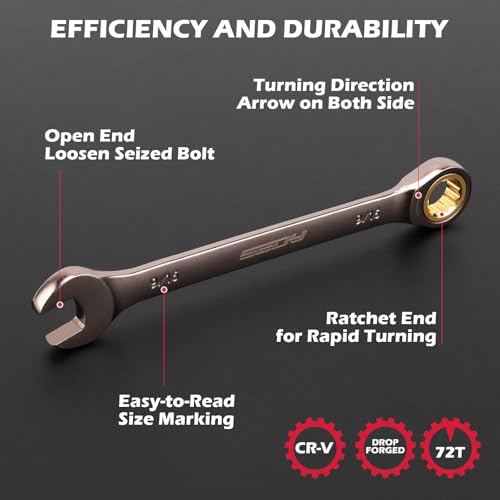 Premium 12-Piece SAE Ratchet Wrenches Set with Magnetic Organizer 1/4"-7/8", 72-Tooth Ratcheting Wrench Set, Cr-V Steel Ratchet Combination Wrench Set for Automotive, Machine Repair - style: 12-Piece Ratchet (SAE)