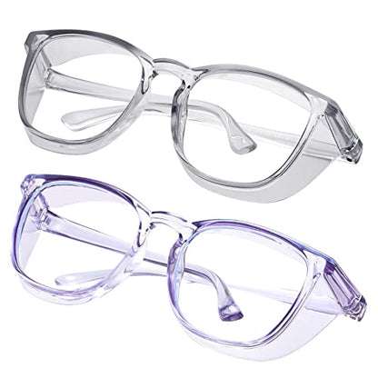 Safety glasses Goggles Nurses Protective Eyewear - Anti Fog Square Frame Stylish Clear Glasses for Women Men - color: B16-gery Blue Purple
