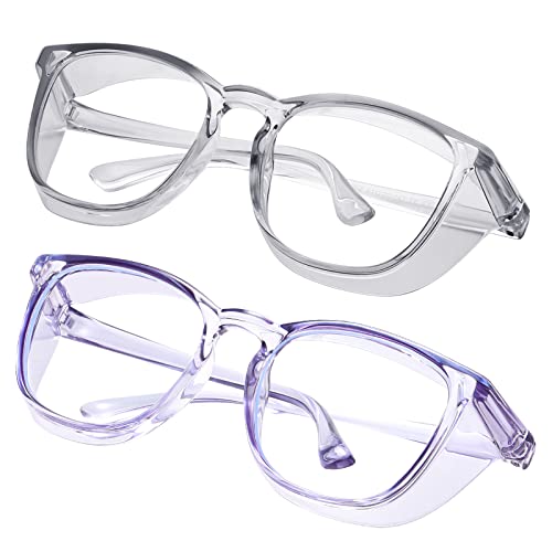 Safety glasses Goggles Nurses Protective Eyewear - Anti Fog Square Frame Stylish Clear Glasses for Women Men - color: B16-gery Blue Purple
