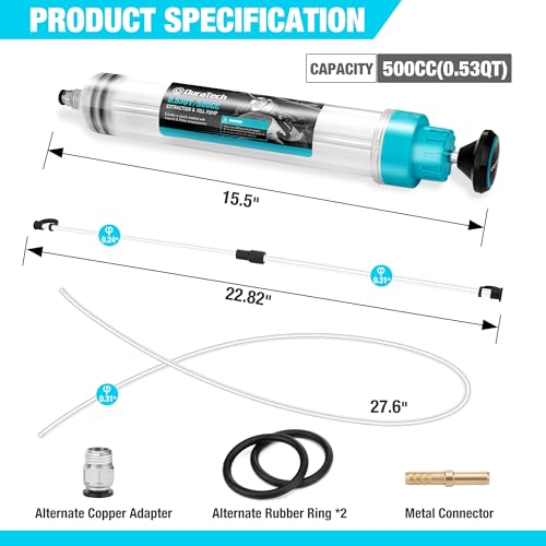 DURATECH 500CC Fluid Extractor, Oil Extractor with Long Hose and Extension Tubes, Brake Fluid Extractor, Fluid Pump Automotive, Suction Pump for Lawn Mowers Cars Ships Golf Carts - size: 500CC