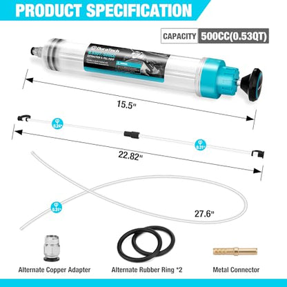 DURATECH 500CC Fluid Extractor, Oil Extractor with Long Hose and Extension Tubes, Brake Fluid Extractor, Fluid Pump Automotive, Suction Pump for Lawn Mowers Cars Ships Golf Carts - size: 500CC