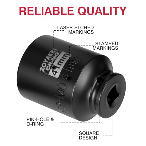 1/2" Drive 41mm Deep 6 Pt CR-MO Metric Impact Socket for Axle Nuts - size: 41mm, style: 1/2" Drive Deep