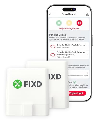 FIXD Bluetooth OBD2 Scanner - Car Diagnostic Check Engine Code Reader | Value 2-Pack | iPhone/Android compatible | Automotive scan tool for repairs + buying | Enhanced manufacturer data