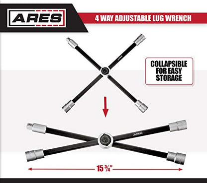ARES 70092 - 4-Way Sliding Lug Wrench - Adjustable Sliding Lug Wrench Gives Superior Leverage - Collapses for Convenient Storage - size: 4-Way Sliding Lug Wrench