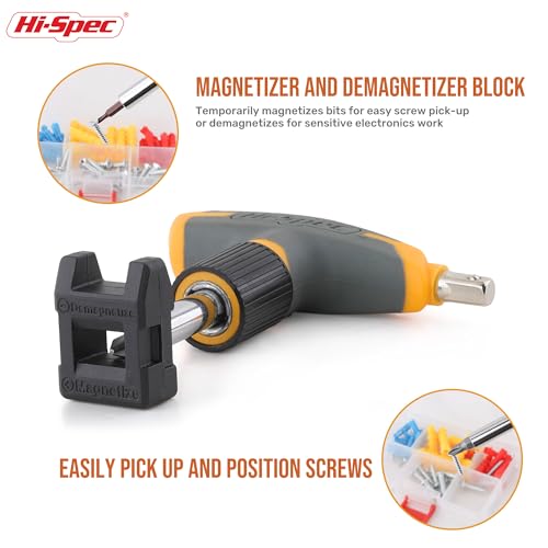 Hi-Spec Magnetic T-Handle Ratchet Wrench and Screwdriver Set with Toolbox | 30pc, socket and wrench coverage, roadside fixes, organized box, garage maintenance help, bike and vehicle tasks, quick setup - color: Yellow