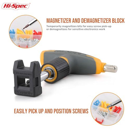 Hi-Spec Magnetic T-Handle Ratchet Wrench and Screwdriver Set with Toolbox | 30pc, socket and wrench coverage, roadside fixes, organized box, garage maintenance help, bike and vehicle tasks, quick setup - color: Yellow