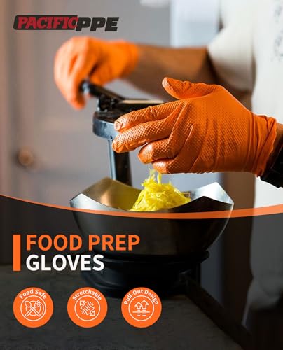 PACIFIC PPE 8 Mil Heavy-Duty Strength Nitrile Gloves, Chemical Resistant, Diamond Texture Industrial Disposable Gloves, Orange, 100PCs, X-Large - size: X-Large(Pack of 100)