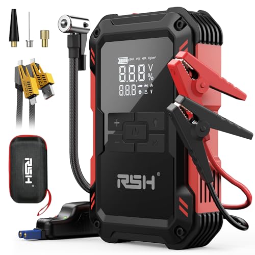 RSH Car Jump Starter with Air Compressor 4000A Peak Battery Jump Starter 14.8V ,150PSI Inflator Auto Booster 15000mAh Jump Box (up to 10L Gas,8L Diesel Engine)with LED Light,Quick Charger USB & Type C