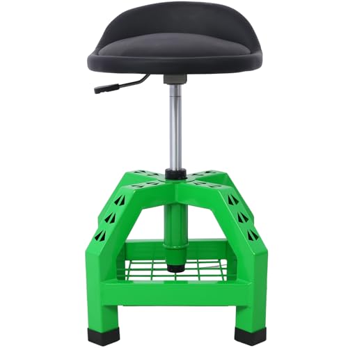 ZeHuoGe Rolling Shop Stool for Garage with Casters, Adjustable Height 360° Swivel Shop Seat with Tool Tray Storage, 330 LBS Capacity Padded Mechanic Stool (Green) - color: Green