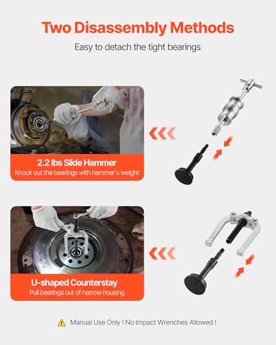 VEVOR Blind Hole Bearing Puller Set, 16-in-1 Inner Bearing Race and Seal Extractor Kit, 16 PCS Slide Hammer Pilot Insert Inner Internal Bearing Removal Tool Set with 10 Split Collets and Counterstay - color: Silver + Black