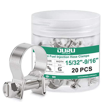 OURU Fuel Line Clamp 304 Stainless Steel,20PCS Adjustable 15/32"-9/16" Dia (12-14mm) Mini Fuel Injection Gas Line Hose Clamps,Pipe Clamp for Automotive,Diesel Petrol Pipe - size: 20PCS 15/32"-9/16" (12-14mm)