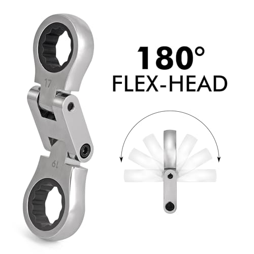 Stubby Wrenches Set, 72-Tooth Flex Head Ratcheting Wrench Set, Compact Double Box End Ratchet Wrench Metric 8-19mm 5 Pieces for Tight Spaces - style: Metric