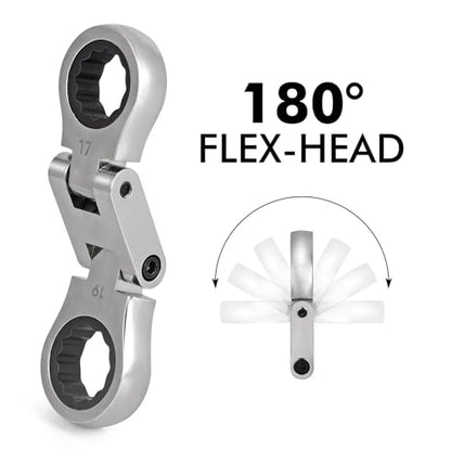 Stubby Wrenches Set, 72-Tooth Flex Head Ratcheting Wrench Set, Compact Double Box End Ratchet Wrench Metric 8-19mm 5 Pieces for Tight Spaces - style: Metric