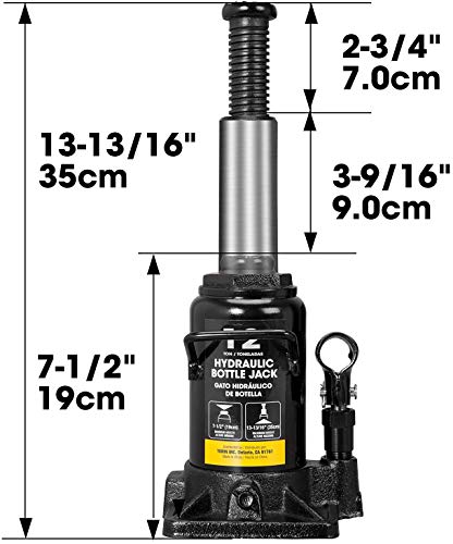 Torin 12 Ton (24,000 LBs) Hydraulic Car Bottle Jack for Auto Repair and House Lift, Black, AT91207AB