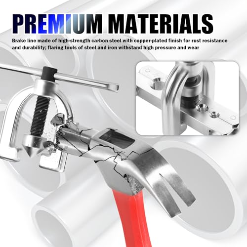 25Ft 1/4 & 3/16 Brake Line Kit,Copper Plated Brake Line Repair Kit Includes Single/Double Brakes Lines Flaring Tool Kits & 32 Inverted Fittings,Professional Brakes Lines Flare Tool Kits