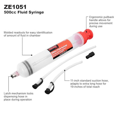 Zeeline by Milton Fluid Extractor - 500cc Fluid Syringe, Multi-purpose Syringe, Manual Fluid Extractor Oil Extractor Pump Syringe and Fill Pump, Gasoline Fuel Car Transfer - size: 500