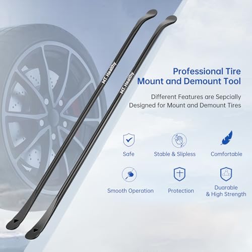 2 Pcs 38" Heavy Duty Tire Bar Forged 40Cr Steel, Semi Truck Tire Changing Tool, Extra Long Tire Iron Spoon for RV Bus Tractor SUV, Black Powder Coated - size: 2 Pcs(38in)