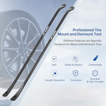 2 Pcs 38" Heavy Duty Tire Bar Forged 40Cr Steel, Semi Truck Tire Changing Tool, Extra Long Tire Iron Spoon for RV Bus Tractor SUV, Black Powder Coated - size: 2 Pcs(38in)
