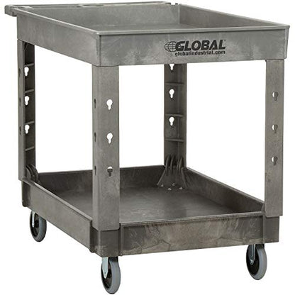 Global Industrial Plastic 2 Tray Shelf Service & Utility Cart, 44” x 25-1/2”, 5" Rubber Casters - color: Gray