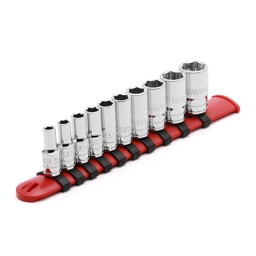 CASOMAN 10PCS 1/4"Drive 6 Pt. Mid-Length Socket Set, SAE, 3/16" to 9/16", Mirror Chrome Finish - size: 1/4"Dr., Mid-Length, 4.8 to 14.3mm