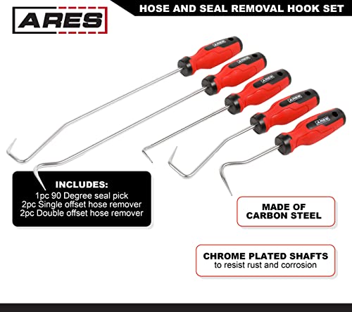 ARES 10038 Hose and Seal Removal Set, 5-Piece, Chrome-Plated | Includes 90 degree seal pick and single and double offset hose removers; chrome-plated steel shafts - size: 5-Piece Hose + Seal Removal Set