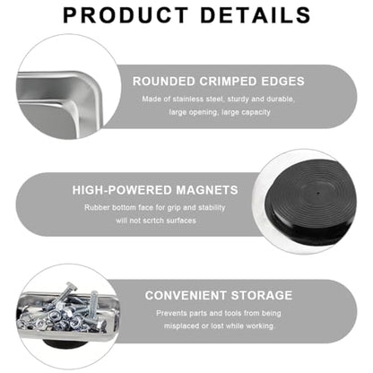 2 PCS Magnetic Parts Tray Set, Stainless Steel 9.4"×5.4" Square and 4" Round Magnetic Trays, Mechanic Tool Tray Holder for Screw, Sockets, Bolts, Nuts, Small Metal Parts - color: 9.4"×5.4" Square+4" Round