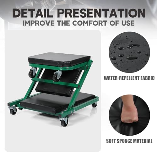 Foldable Z Creeper 2 in 1 Rolling Seat for Garage Shop Auto Repair | 40 inch Green Low Profile Creeper 330LBS Capacity - style: 40inch-Green