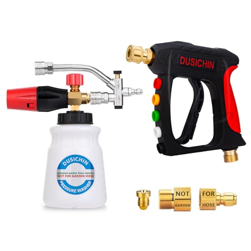 DUSICHIN Pressure Washer Short Gun Foam Cannon 1/4" Quick Connector,Car Wash Foam Gun Kit Dual Connector Accessory,Pressure Washer Nozzle Tips 3/8'' Swivel Quick Connector,Not Use with Garden Hose