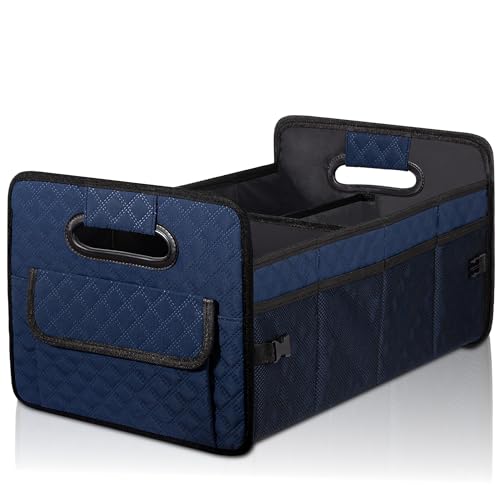 Car Trunk Organizer for SUV, Collapsible Car Storage Organizer Dark Blue | Sturdy, Large Capacity, Diamond Decor, Multi Compartment Container Box Adjustable Car Accessories for Sedan Truck - color: Dark Blue, size: Standard