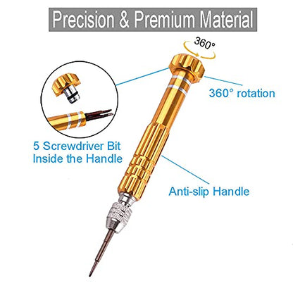 Eyeglass Glasses Screwdriver, Mini Eyeglass Glasses Repair Kit, Multifunctional Small Screwdriver for Laptop, Watch(Yellow) - color: Yellow