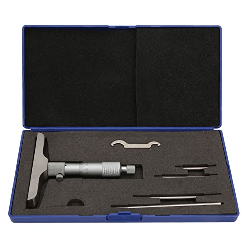 Depth Micrometer Stainless Steel Round Head Depth Micrometer Gage Measuring Tool with 5Pcs Rods (0-100mm 4 inches)