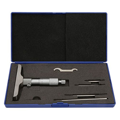 Depth Micrometer Stainless Steel Round Head Depth Micrometer Gage Measuring Tool with 5Pcs Rods (0-100mm 4 inches)
