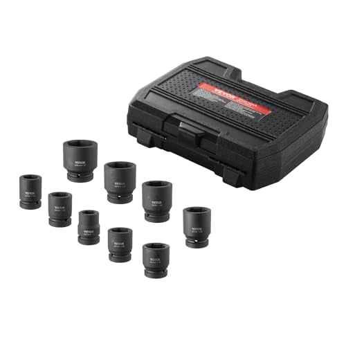 VEVOR Axle Nut Impact Socket Set - 1" Drive 6-Point 9-Piece SAE Spindle Nut Socket CR-MO Heat Treated Large Socket Set with Storage Case for Auto Repair, Removing or Installing Axle Nuts - style: 1" 9PCS CR-MO