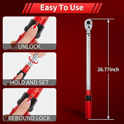 Hairich 3/4-Inch Torque Wrench, Dual-Direction Adjustable 60 tooth 100-400ft.lb/136-542Nm, Professional Torque Wrench, for Maintenance Tool and Product Assembly - size: 3/4“ 100-400FT.LB