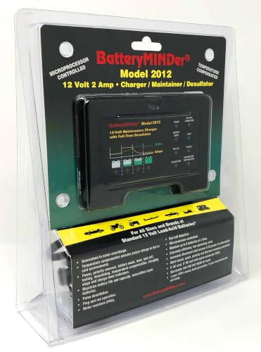 BatteryMINDer 2012 12V 2Amp Smart Battery Charger, Maintainer & Desulfator - Automatic Trickle Charger for Car, Motorcycle, Lawn Mower, RV - for Winter & Long-Term Storage