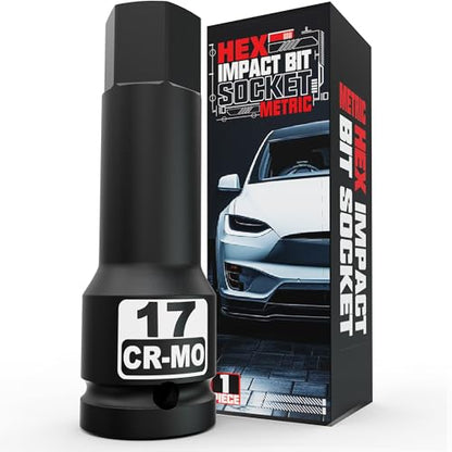 1/2" Drive 17 mm Hex Impact Bit Socket, H17 Allen Bit Socket, Metric, Cr-Mo Steel, Automotive Repair Industrial Maintenance and DIY Enthusiasts Alike - size: 1/2" H17 Deep