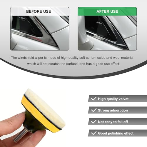 Glass Polishing Kit, Windscreen Glass Scratch Removal Kit with 100g Cerium Oxide Powder, Felt Buffing Pad Wool Polishing Wheel Scratch Repair Kit for Glass Window Windshield (5 PCS) - color: 5 PCS