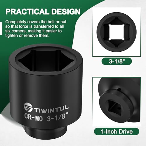 3-1/8" Impact Socket 1" Drive, Deep 6 Point CR-MO for Semi-Truck | Heavy Duty Socket for High Torque Impact Wrench, Heavy Duty Socket for Construction, Oilfield & Wind Power Maintenance - size: 3-1/8"(1 PCS)
