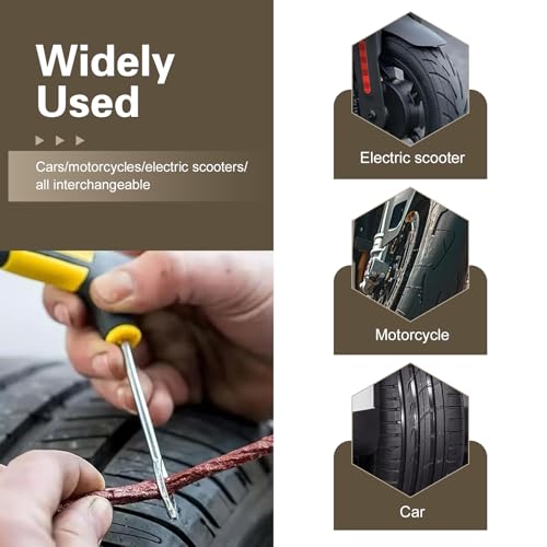 12 PCS Tire Repair Kit, Tire Patch Kit with 10 Rubber Plugs, 2 T-Handles, Flat Tires Puncture Repair Tools, Flat Tires Emergency Repair Set for Car, Motorcycle, Truck, ATV - size: 12 PCS