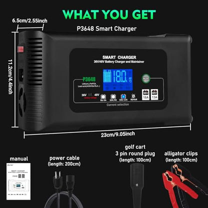 Aorika Golf Cart Battery Charger, Club Car 36 Volt 18 AMP/48 Volt 13 Amp Battery Charger with 3 Pin Round Plug, for Lithium, LiFePO4, Lead-Acid AGM/Gel/SLA Batteries - color: P3648O